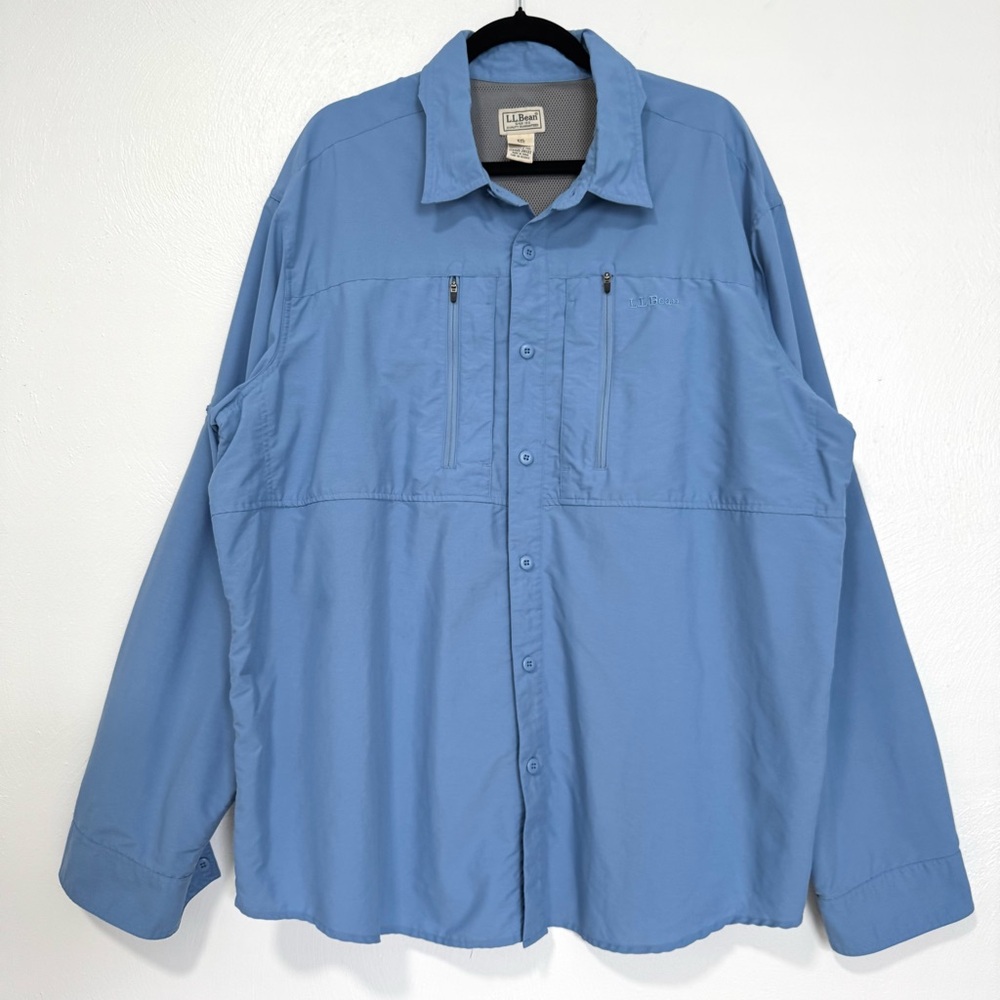 LL Bean Shirt Men’s XXL Blue Sun Smart UPF 50 Vent No Fly‎ Zone Outdoor Hiking